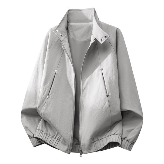 Herren ultraleichter Windbreaker-Blouson mit Stehkragen, elastischem Saum und verdeckten Druckknopf-Taschen EB