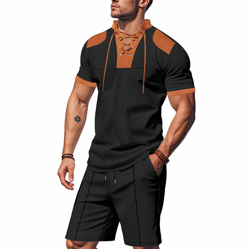 Herren lässiges Sport-Set mit dezenten Kontrastdetails und funktionalem Kragen EB