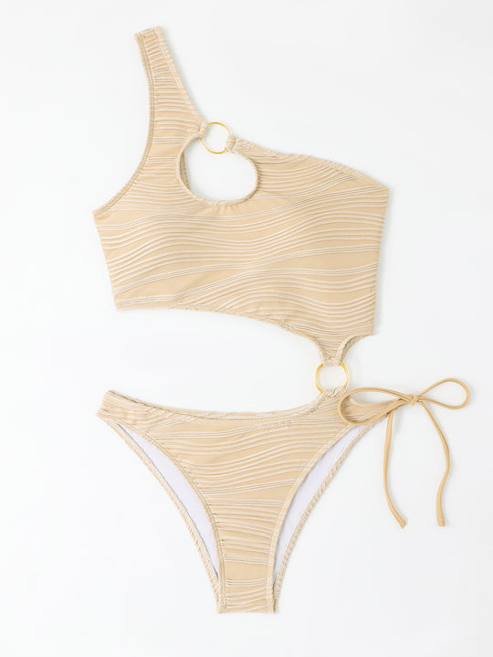 Damen Einteiler Badeanzug mit asymmetrischem Cut-Out und goldenen Akzenten EB