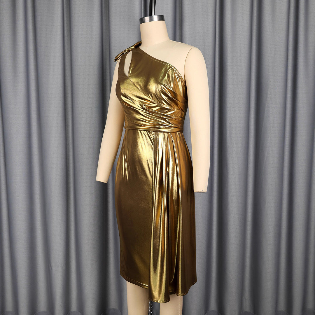 Damen Elegantes Abendkleid mit asymmetrischem Schnitt und voluminösem Drapierungselement EB