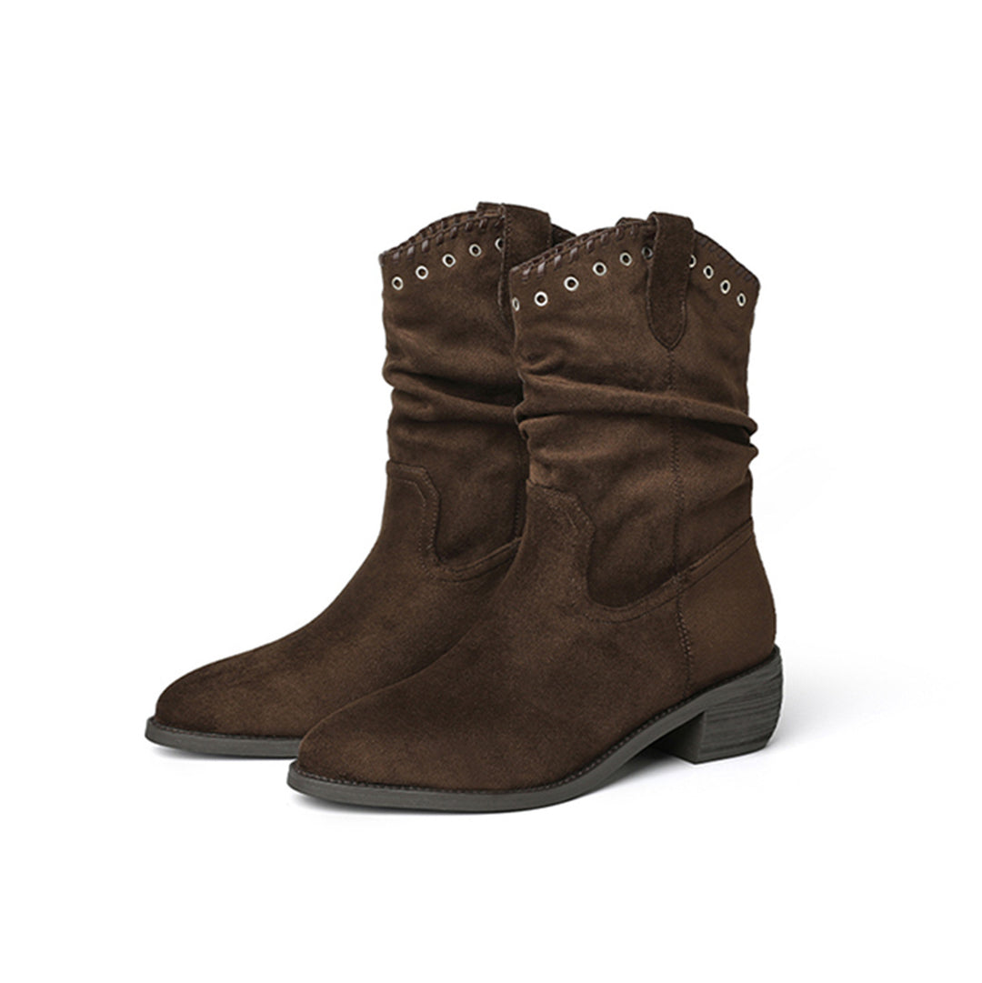 Damen modische Stiefeletten im Antik-Look mit dekorativen Nieten und flexiblem Schaft EB