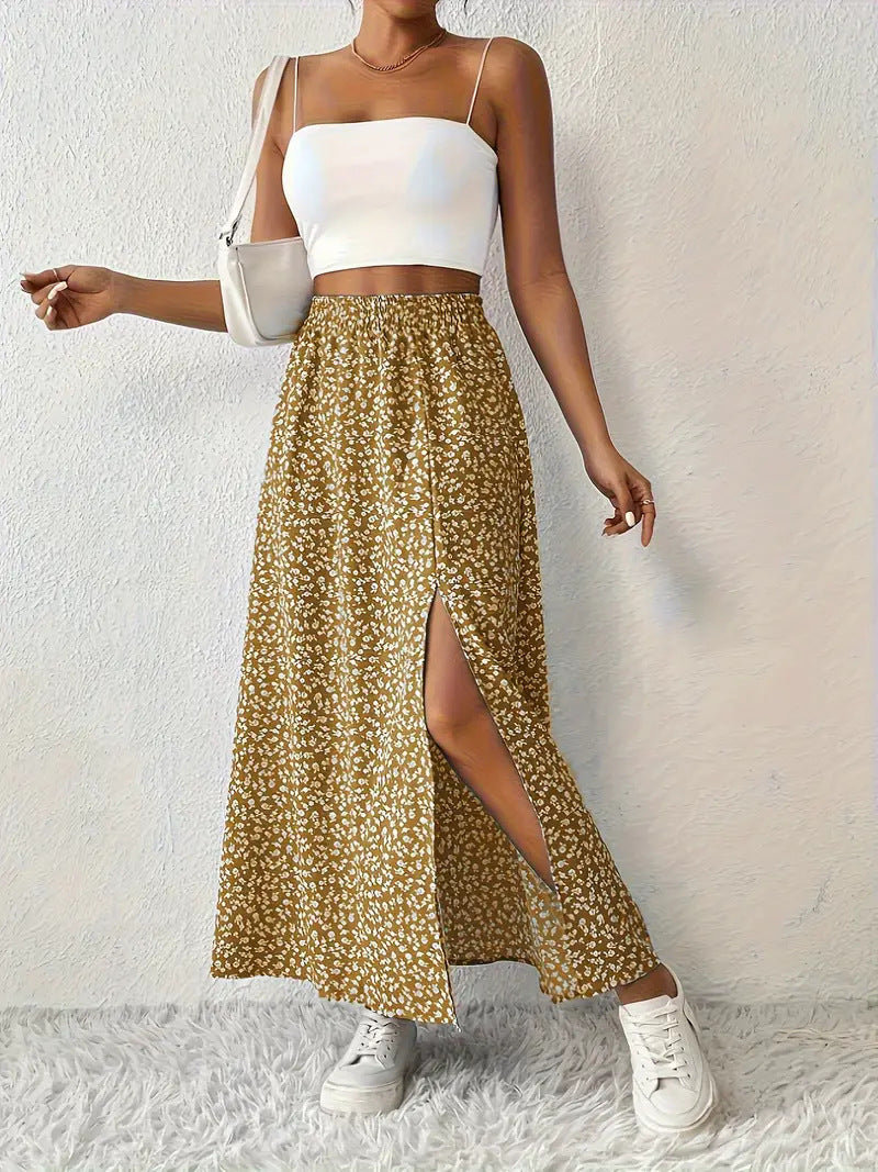 Damen Maxirock mit elegantem Schlitz und floralem Muster EB