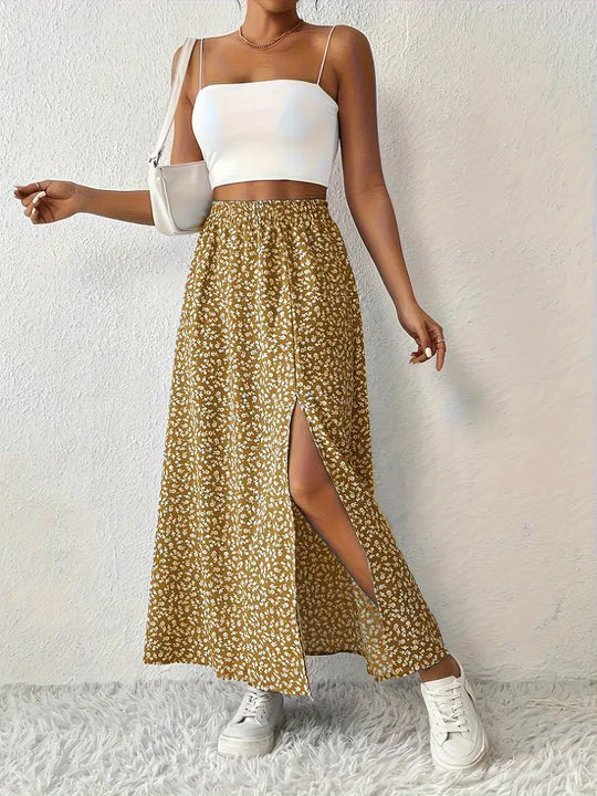Damen Maxirock mit elegantem Schlitz und floralem Muster EB