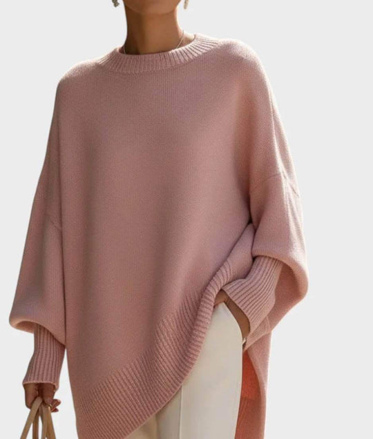Damen nan Oversize Strickponcho mit asymmetrischem Saum und gerippten Ärmeln EB