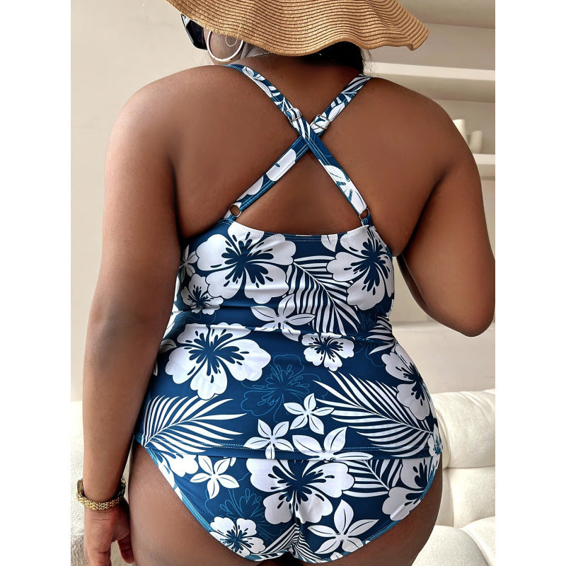 Damen Einteiler Badeanzug mit floralem Wickeldesign und figurformendem Schnitt EB
