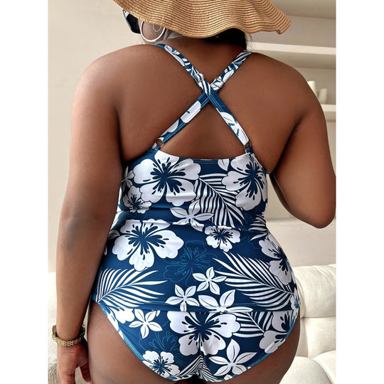 Damen Einteiler Badeanzug mit floralem Wickeldesign und figurformendem Schnitt EB