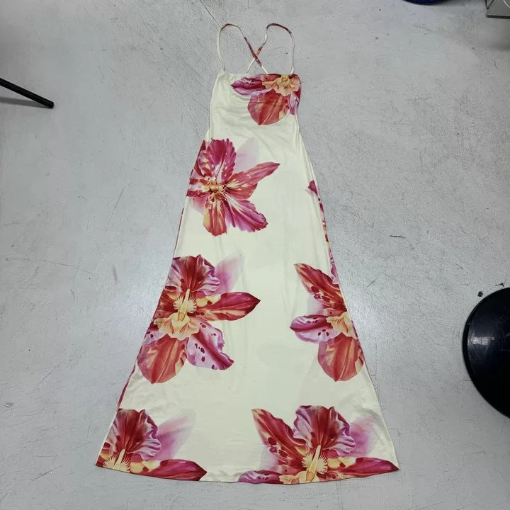 Damen Maxikleid mit floralem Design und Spaghettiträgern EB