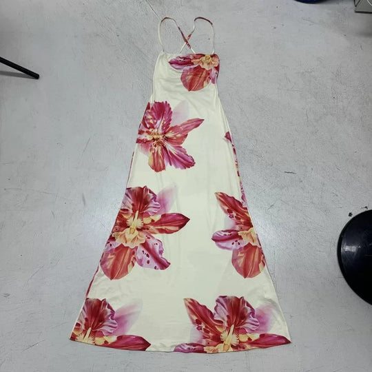 Damen Maxikleid mit floralem Design und Spaghettiträgern EB
