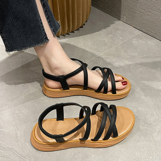 Damen bequeme Riemensandalen mit elastischem Fersenriemen EB
