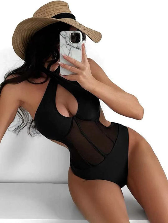 Damen Badeanzug mit transparenten Einsätzen EB
