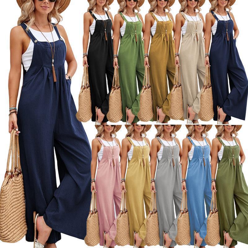 Damen trendiger Jumpsuit mit weitem Bein und verstellbaren Trägern EB