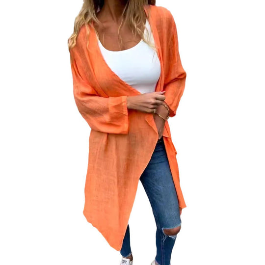 Damen Longcardigan aus leichtem, strukturiertem Material mit offenem Schnitt EB