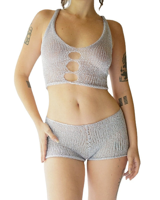 Damen transparentes Netz-Top und Short-Set EB