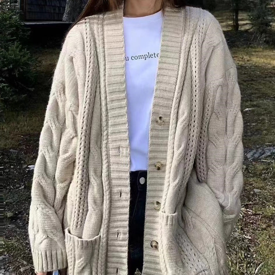 Damen Strickcardigan mit tiefem V-Ausschnitt und strukturiertem Zopfmuster EB