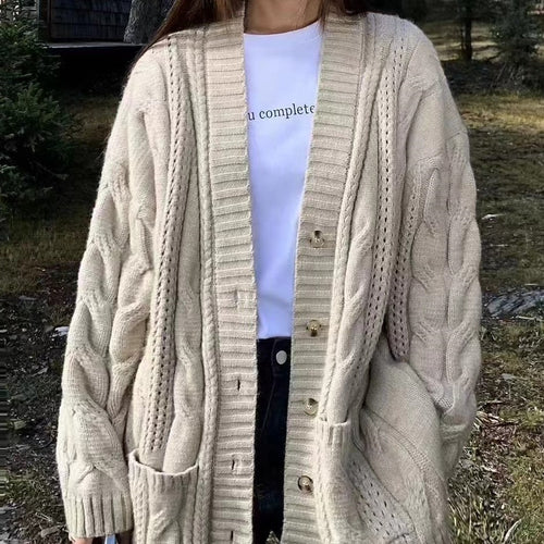 Damen Strickcardigan mit tiefem V-Ausschnitt und strukturiertem Zopfmuster EB