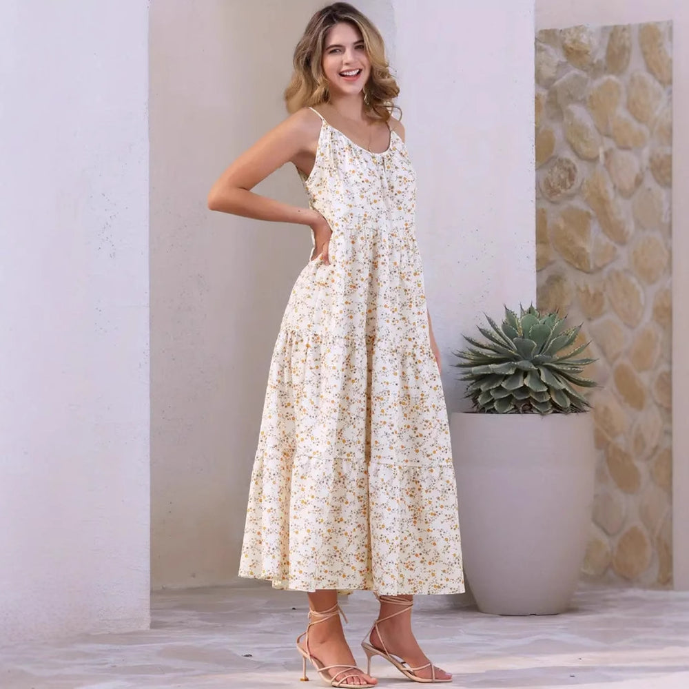 Damen luftiges Maxikleid mit floralem Muster und Spaghettiträgern EB