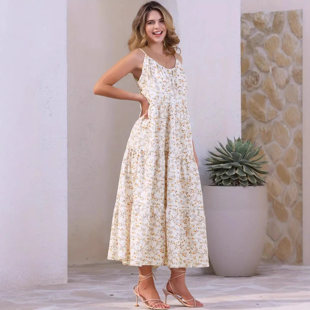 Damen luftiges Maxikleid mit floralem Muster und Spaghettiträgern EB