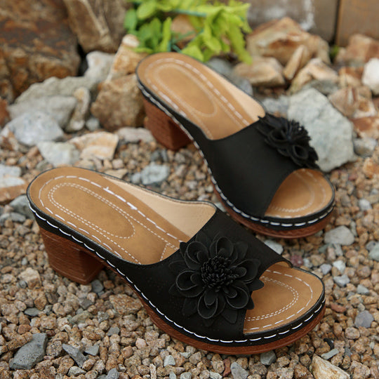 Damen elegante Slide-Pantoletten mit floralem Design EB