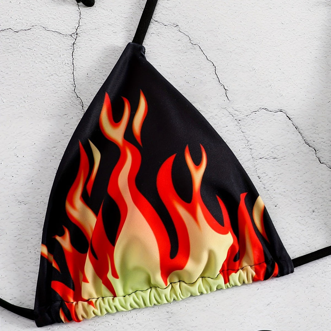 Damen Triangel-Bikini mit feurigem Motiv EB