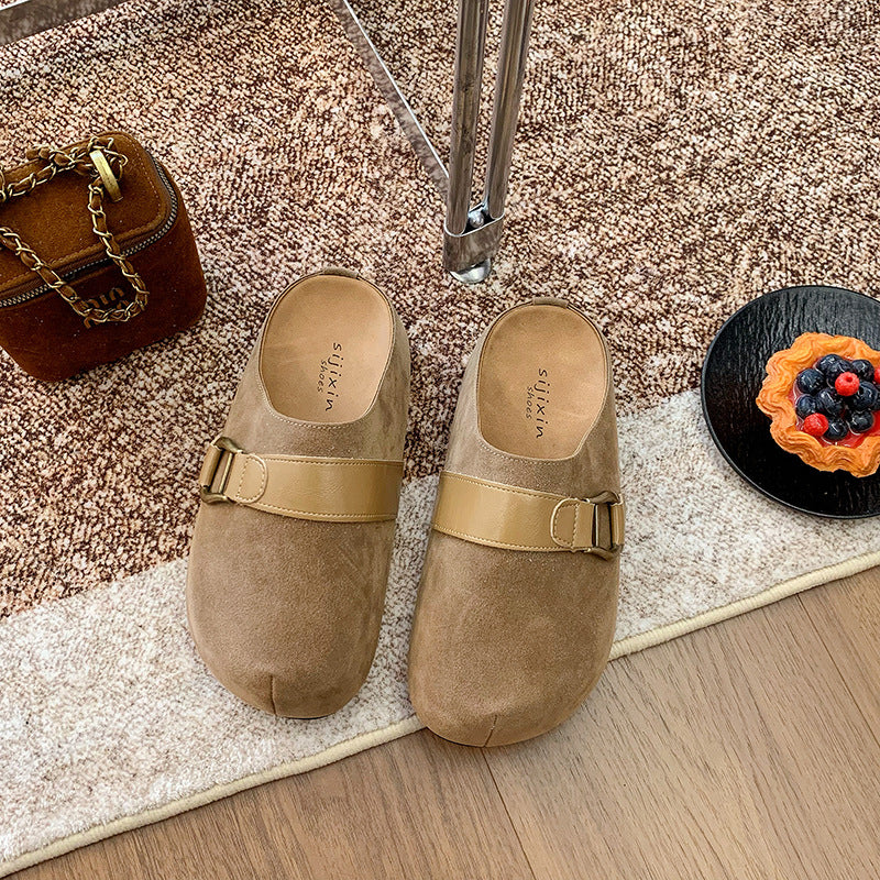 Damen Clogs aus hochwertigem Wildleder mit modischem Schnallenverschluss EB