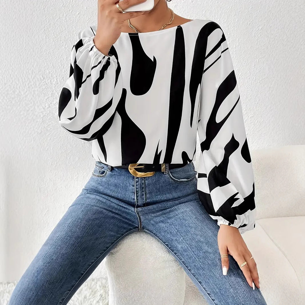Damen Satin-Bluse mit asymmetrischem Schnitt und auffälligem Print EB