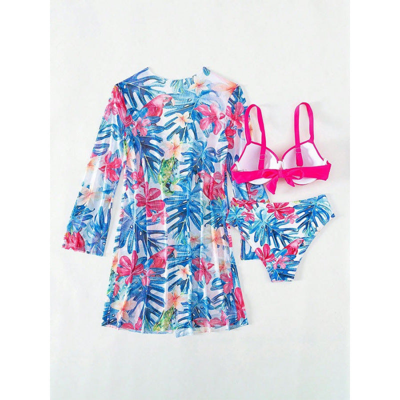 Damen bikini set mit floralem Überwurf und glamourösen Details EB