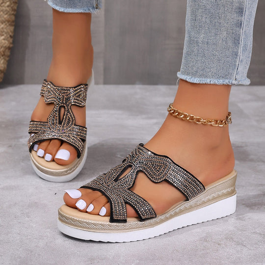 Damen Glitternde Plateau-Sandalen mit funkelndem Strassbesatz EB