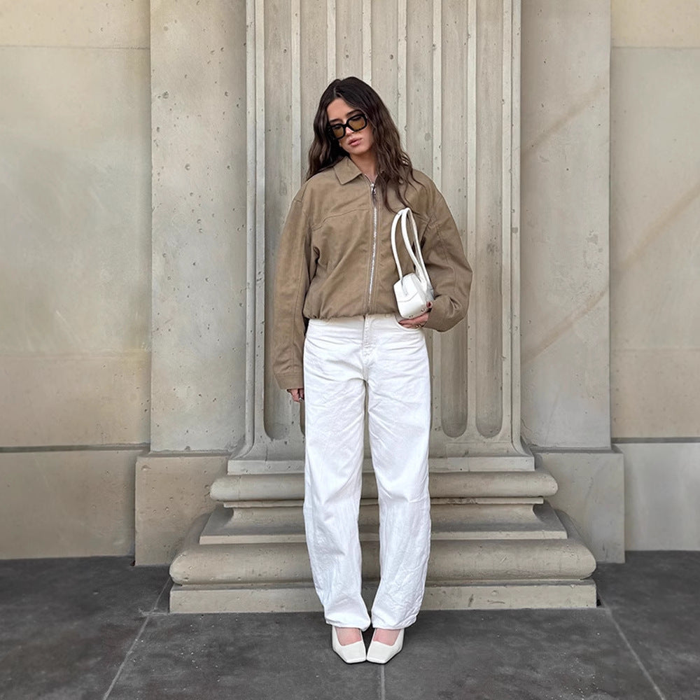 Damen lässige Wildlederjacke im Oversized-Schnitt EB