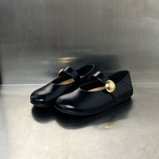Damen Ballerinas mit elegantem Riemen und goldener Schnalle EB