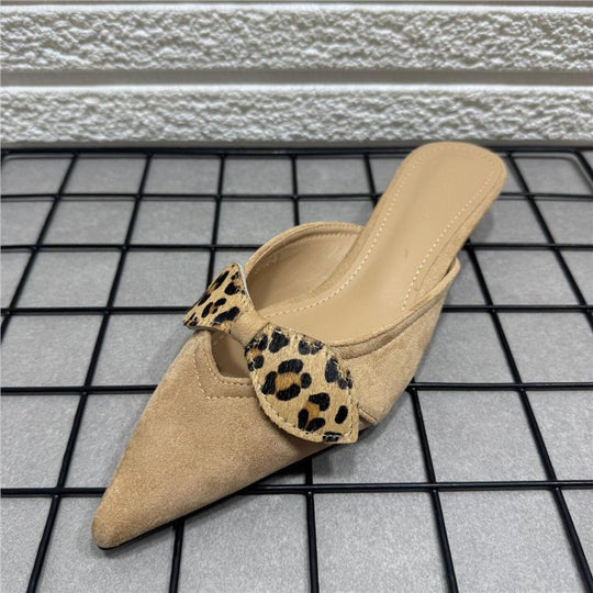 Damen elegante Slingback-Mules mit Leoparden-Schleifenverzierung EB