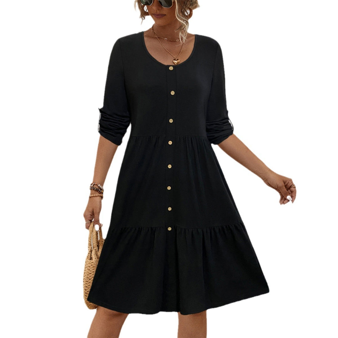 Damen Midi-Kleid mit eleganter Knopfleiste und luftiger A-Linien-Silhouette EB