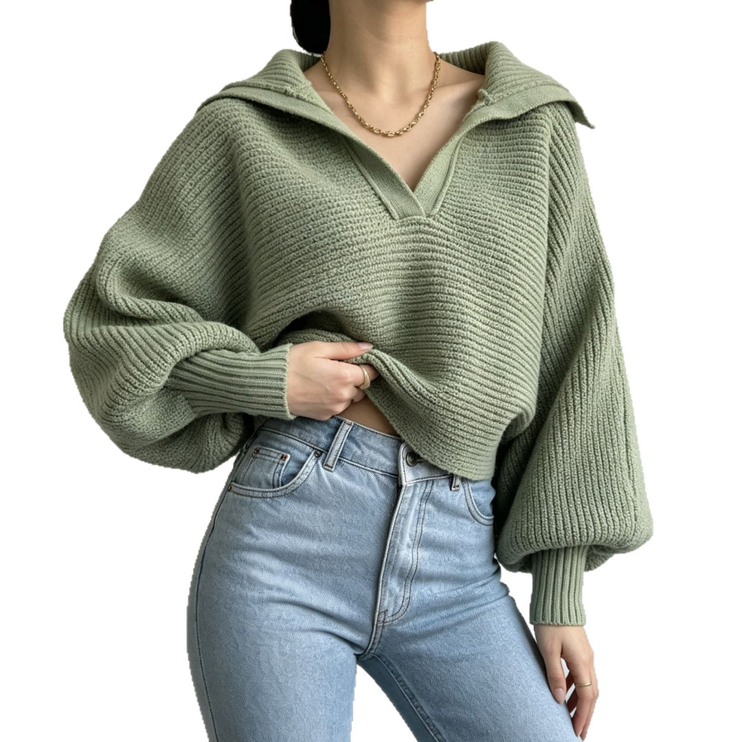 Damen Oversize-Strickpullover mit Matrosenkragen und tiefem V-Ausschnitt EB