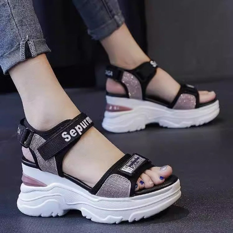 Damen Wedge-Sandalen mit elastischen Riemen und rutschfestem Fußbett EB