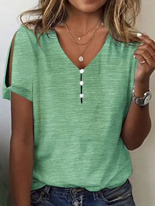 Damen Glitzernde V-Pullover Bluse EB