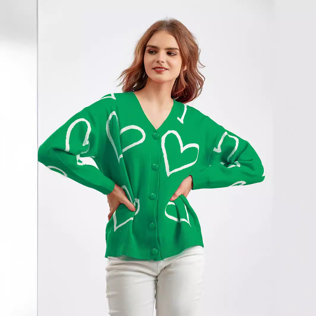 Damen Strickjacke mit Herzmotiv und lockerem Schnitt EB