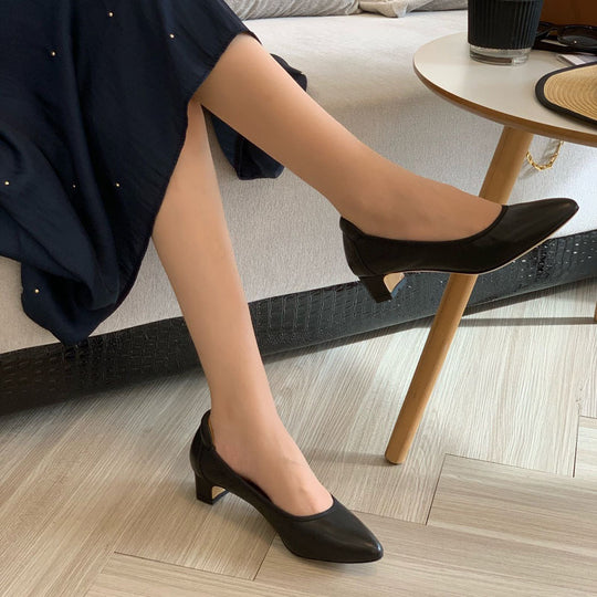 Damen Bequeme spitz zulaufende Ballerinas mit flexiblem Blockabsatz EB