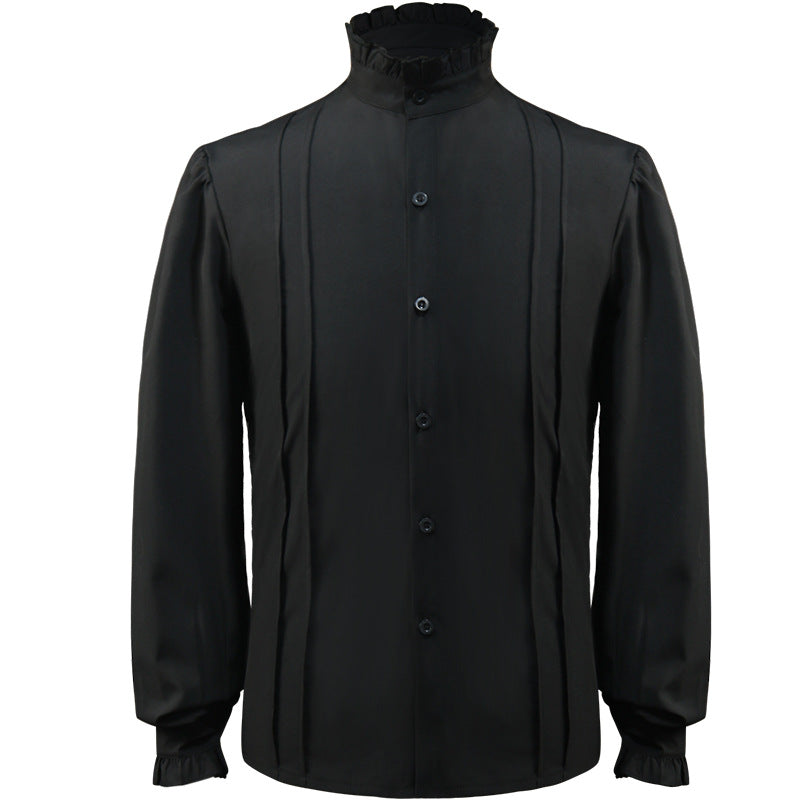 Damen nan elegante viktorianisch inspirierte Rüschenbluse mit hohem Kräuselkragen und Ballonärmeln Eb