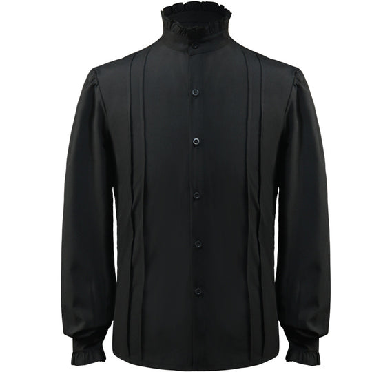 Damen nan elegante viktorianisch inspirierte Rüschenbluse mit hohem Kräuselkragen und Ballonärmeln Eb