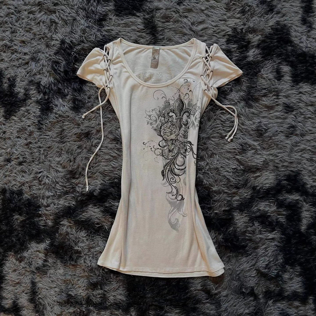 Damen Elegantes T-Shirt mit dekorativen Schnürdetails EB