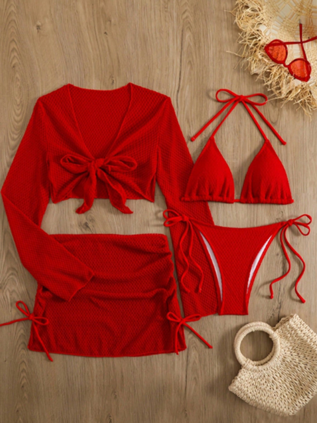 Damen luftiger Netz-Bikini mit sportlichem Cover-Up EB