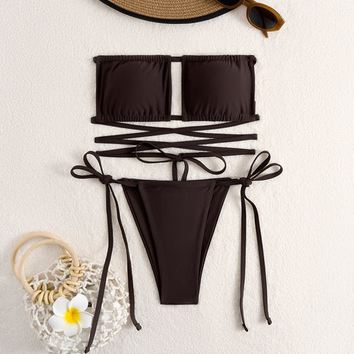 Damen Bandeau-Bikini-Set mit modischem Wickel-Design EB
