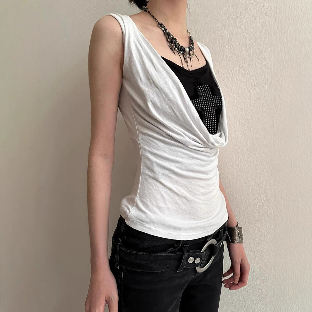 Damen elegantes Drapeetop mit Kreuzdetail EB
