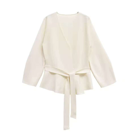 Damen Taillierte Bluse mit Wickelgürtel und Schößchen EB