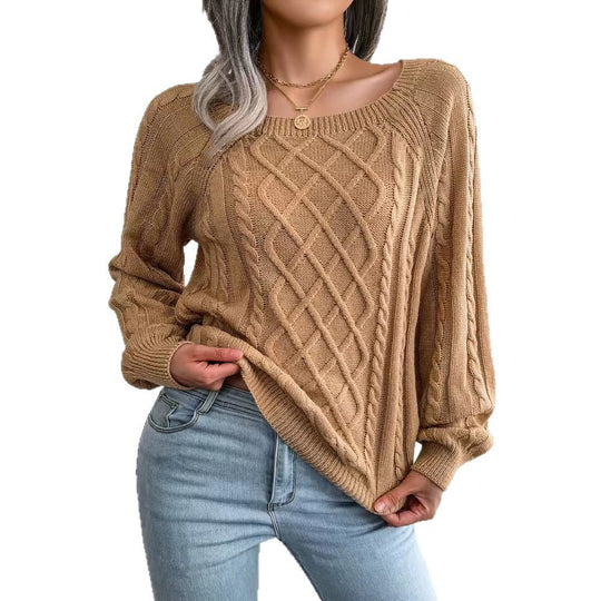 Damen Pullover mit raffiniertem Zopfmuster und weitem Schnitt EB