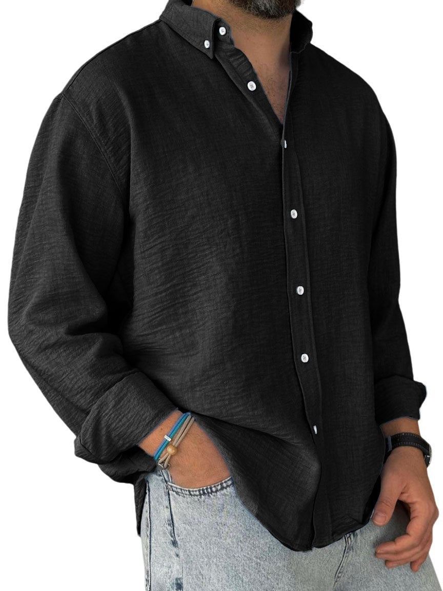 Herren nan leichtes Baumwoll-Leinen-Hemd mit Button-Down-Kragen und entspannter Relaxed-Fit EB