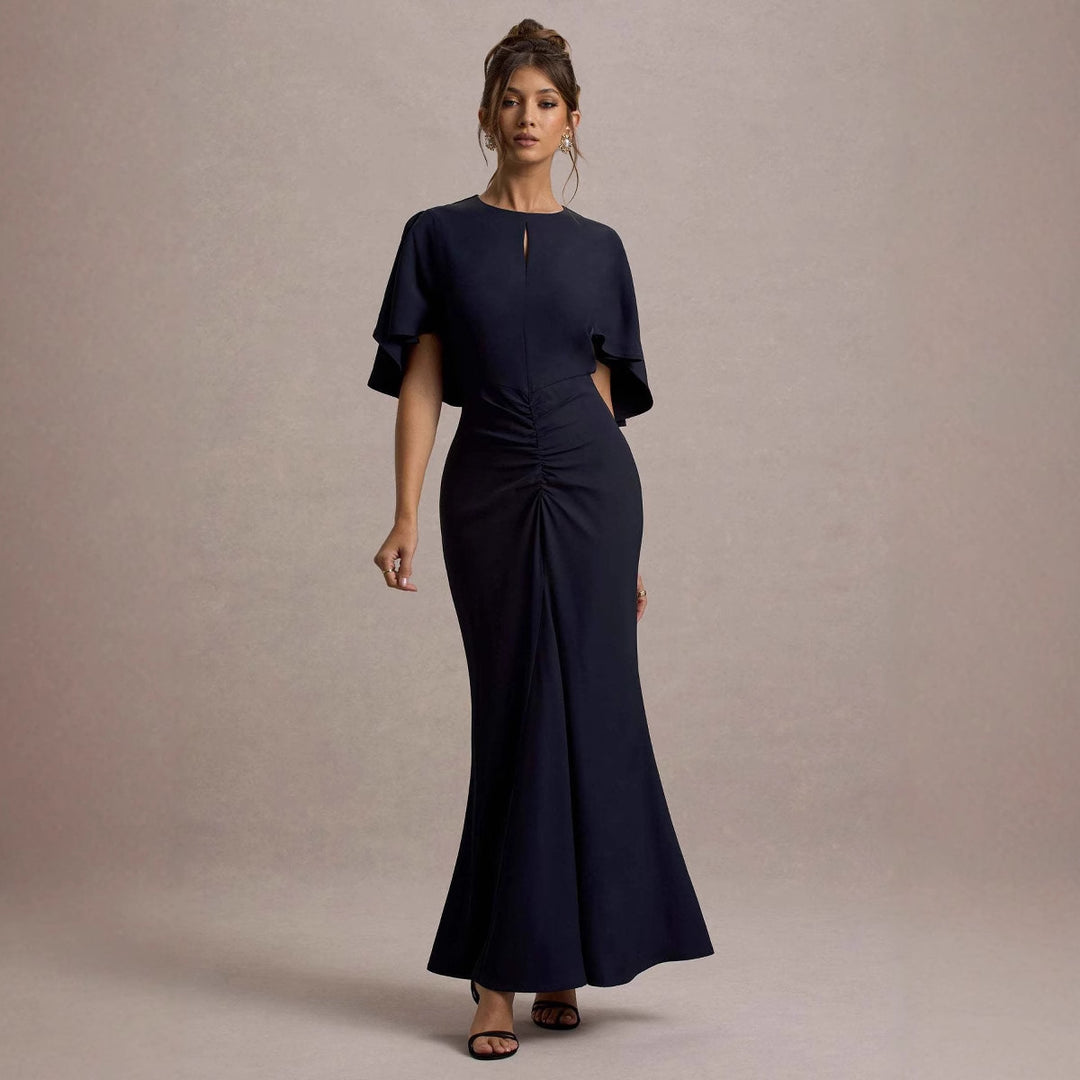 Damen Elegantes Abendkleid mit voluminösen Ärmeln und raffiniertem Wickeldetail EB