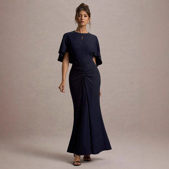 Damen Elegantes Abendkleid mit voluminösen Ärmeln und raffiniertem Wickeldetail EB