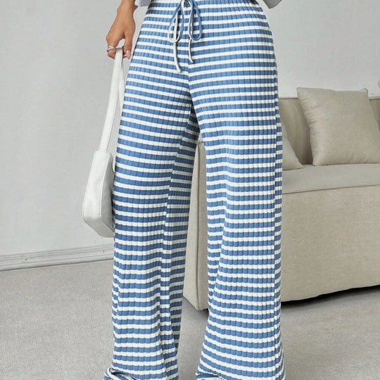 Damen weite Karohose mit elastischem Bund und verstellbarem Kordelzug EB