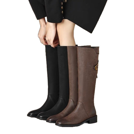 Damen Elegante Reiterstiefel mit seitlichem Reißverschluss und komfortabeler Sohle EB