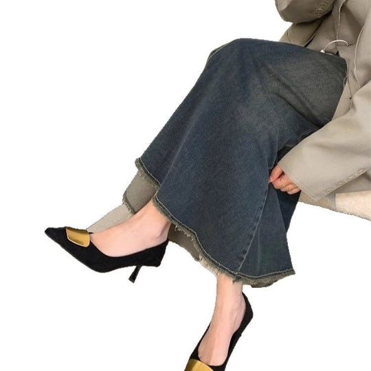 Damen elegante Pumps mit goldener Schnalle EB
